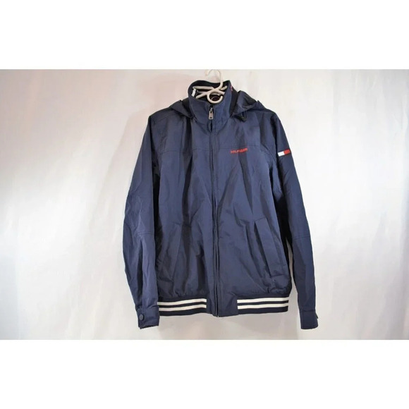 Tommy Hilfiger Mens Yacht Jacket Regatta Striped Full Zip Hooded Small Preppy - Picture 1 of 12